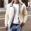 冬のソリッドな暖かい長袖の複合レザージャケットコート男性ヴィンテージターンダウンカラージップアップコートメンズファッションストリートウェア211103