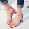 Sommar Fashion Suede Open-toed High-Heeled Sandals Rough Med Ordet Cingulera Sexiga Skor Storlek 34-42