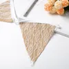 Spitzen-Sackleinen-Dreieck-Banner-Dekoration, Hochzeit, Babyparty und Party, 12 Flaggen, weiße Blumenspitze-Kollektion, rustikaler Leinenwimpel CCF11662