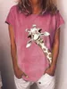 Summer Shirt Kobiety Moda Comfy Cute Giraffe Print Z Krótkim Rękawem Okrągły Neck Koszulka Casual Streetwear Oversize Kobiet Top Koszule 210623