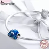 Bamoer ny samling 925 sterling silver retro bil blå emalj pärlor charm passform charm armband halsband smycken gör scc957 Q0531