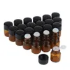 25Pcs 1/2ml Portable Amber Glass Essential Oil Bottles Mist Container Travel Refillable Vials Cosmetic Liquid Perfumes Bottles