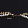 18K Real Gold Plated Multi Layer Artificial Pearl Chokers Link Chain Necklaces for Women