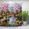 Retro pintura al óleo patio paisaje ducha cortinas jardín casa baño decoración impermeable poliéster tela cortina conjunto 210609