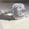 14 K Beyaz Altın 2.7ctw DF Asscher Kesim Nişan Düğün Moissanite Halo Yüzük Testi Pozitif Lab Grown Elmas