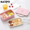 Baispo Microwavable Lunchbox Vete Straw Cartoon Bento Portable Miljövänlig Matbehållare Lunch för barnskolans picknick 210709