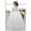 De jolies robes de filles de fleurs pour mariages princesse joyau manches longues dentelle dentelle v le col v nœud gros noeud balayer train petit enfants robe de pageant saint 2021