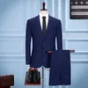 (Veste + gilet + casseroles) haut de gamme marque formelle affaires bleu Plaid hommes costume 3 pièces ensembles marié robe de mariée costume social mâle X0909