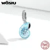 WOSTU 2020 Nuovo Originale 925 Sterling Silver Bead Blu Conchiglia Strega Ciondola il Fascino Misura Il Braccialetto Del Braccialetto Delle Donne Gioielli FAI DA TE Q0531