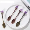 Naturlig Crystal Spoon Amethyst Hand Skuren Långt handtag Kaffe Mixing Spoon DIY Hushåll Tea Set Tillbehör RRB13426