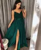 Sexy Green Leg Split Evening Dress Classy Spaghetti Straps Formal Holiday Season Party Gown Custom Made Plus Size Available