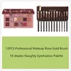 12 pezzi Professional Pure Synthetic Natural Natural Crening Brush Set per gli occhi, Rose Golden 12 Benuole per il trucco per ombretti, con 18 colori Naughty Nude Shimmer Matte Talette