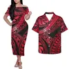 Lässige Kleider HYCOOL Tribal Print Schulterfrei Samoan Tattoos Rotes Kleid Elegantes figurbetontes polynesisches Sommerkleid für Frauen 2021