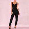 Summer Ladies Jumpsuit Waistband V-Neck Bandage Sexy Bodycon Evening Black Red 210525