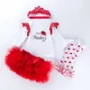 Sommar Baby Girls 4-PCs Sets Love Heart Long T-shirt + Tutu Skirt HeadwearSocks Outfits Barn Jumpsuit E5030 210610