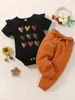 Bebek Kalp Baskı Frill Trim Bodysuit Kuşaklı Sweatpants O