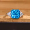 Aquamarine Diamond Promise Ring 100% Real 925 Sterling Silver Engagement Wedding Band Rings For Women Men Party Jewelry