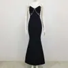 Free Diamond Strip Sexy Hollow Wrapped Chest Sling Dress Ladies Summer Long Bandage Party 210525