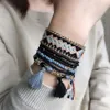 Bohemen Sieraden van Multilayer Elastische Weave Set Kralen Armbanden Armbanden voor Vrouwen met Blad Kwastje Charm Wrap Armband Pulslera