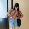 Koreaanse regenboog gebreide trui vrouwen runway jumpers losse vrouwen kleding herfst plus size casual vrouwelijke top truien 210812