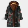 Mode-Plus Taille Femmes Manteaux Vintage Floral Impression Lâche À Manches Longues Veste Polaire À Capuchon Épaissir Zipper Manteaux D'extérieur # BL2 n7bQ #