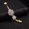 Sexig Dangle Belly Bars Belly Button Ringar, Auniquestyle Belly Piercing CZ Crystal Flower Body Smycken Navel Piercing Rings