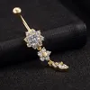 Sexy Dangle Belly Bars Belly Button Rings, Auniquestyle Belly Piercing CZ Crystal Flower Body Jewelry Navel Piercing Rings