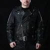 J22 recreates classics PINEAL JET LEATHER Horsehide batik Leather jacket with lapel diagonal zipper and belt