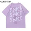 GONTHWID Harajuku T-shirts Dessin Animé Ours Lapin Espace À Manches Courtes T-shirts Chemises Streetwear Hip Hop Mode Casual Coton Lâche Tops 210706