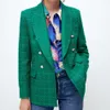 En Kaliteli 2022 Kadın Ceket Sonbahar Moda Kruvaze Tüvit Check Blazer Ceket Vintage Uzun Kollu Cepler Kadın Giyim Şık XS-L