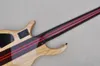 Guitare basse électrique à 5 cordes, manche traversant rouge, avec placage en érable flammé, touche en palissandre, 24 frettes