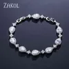 ZAKOL Trendy White Gold Color Cubic Zirconia Stone Big Water Drop Shape Bracelet & Bangle For Women Party Jewelry FSBP2014 211124