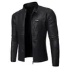 Autumn Winter High Quality Men's Solid Color Stand Collar Zipper Pocket Slim Motorcycle Fleece Long Sleeve Leather Jacket 211018