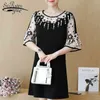 Moda Patchwork Floral Lace Chiffon Dress Flare Luva Curta Verão Preto Casual Plus Size Vestido Mulheres Elegante 2724 210527