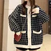 [EWQ] Jesień Sweter Płaszcz Retro Koszula Sprawdź Z Długim Rękawem Single Breasted Plaid Luźne Knit Cardigan Damskie QB321 210714