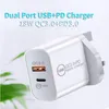 الشحن السريع 3.0 PD شاحن 18W USB نوع ج شاحن الهاتف المحمول محول لفون سامسونج الاتحاد الأوروبي الولايات المتحدة التوصيل شاحن سريع المنفذ المزدوج