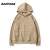 Aachoee Fleece Moletom Com Capuz Mulheres Outono Inverno Longa Manga Casual Hoodies Sólida Color Bolso Jaqueta Senhoras Pullovers 201217