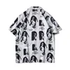 High street hip-hop trend shirt vintage loose graffiti pattern short-sleeved shirts trendy brand men and women couple