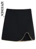 KPYTOMOA женская шикарная мода с цепочкой мини-юбка с разрезом спереди винтажная высокая талия на молнии сзади женские юбки Mujer 220221