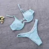 Mode kvinnor bikini set ren färg push up vadderad baddräkt sommar baddräkt Biquini badande beachwear 210722