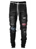 Ripped Pencil Jeans Men Skinny Hole Splicing Biker Side Striped Destroyed Hip Hop Slim Fit Jean Men's Pant 210723