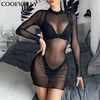 Seksi Kadınlar Plaj Elbise Örgü Mayo Kapak Up Sheer Bikini Vestido Mayo Clubwear Robe Saida de Praia