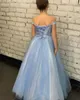Sparkly Pageant Dress for Teens Juniors 2022 Ballgown Off-the-Shoulder Long Pageant Gown Little Girl Lace Up Formal Party Princess Cinderella-Blue Floor Length