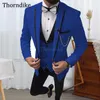 Gwenhwyfar Traje de boda de solapa de chal negro hecho a medida para hombres, fiesta de tres piezas Terno, otoño invierno elegante novio esmoquin x0909