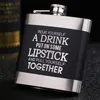 Laser English Letter Hip Flask 6oz Svart Rostfritt Stål Höftkolv Metall Liquor Bottle Square Whisky Flagon Alkoholflaskor Present XVT0820