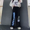 QWEEK Anime Print Wide Leg Pants Women Harajuku Streetwear Alt Oversize Jogging Sweatpants Baggy Korean Fashion Joggers Trousers 211115