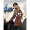 Ss Bomber Woman Jacket Hip Hop Furry Bone Patchwork Färg Block Jackor Mens HaraJuku Streetwear Men Baseball Coats Unisex 210923