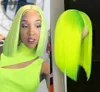 Parrucca brasiliana caschetto corto colore verde simulazione diritta capelli umani parrucche sintetiche anteriori in pizzo per cosplay di donne nere