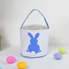 Easter Party Bunny Basket Egg Bags for Kids Canvas Cotton Rabbit Print Buckets with Fluffy Tail Gifts Bag for Easters LLE11547