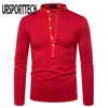 URSPORTTECH couleur unie t-shirt hommes à manches longues t-shirt décontracté hauts vêtements printemps automne Streetwear mode T-shirts 220309